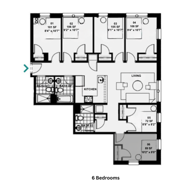 Washington House: Flats on the Hill - Coliving Suite #101-6